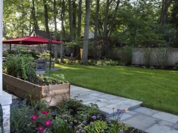 Pavers-OutdoorLighting-IL-Asbury-Apex-Landscaping 2 Paver walkway through a planted garden bed — Apex Landscaping