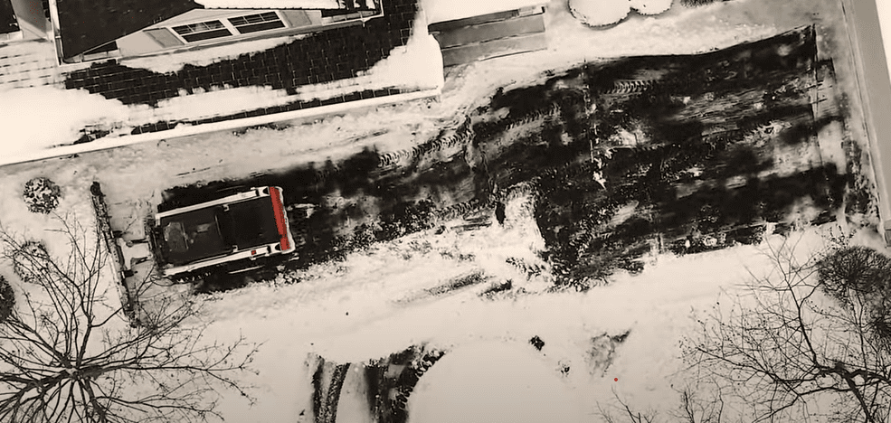 Apex Landscaping Skid Plow aerial View Commercial Snow Plowing