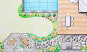 Landscape architect design patio backyard plan for villa