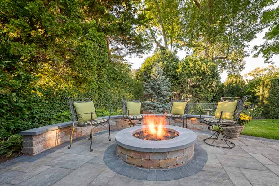outdoor fireplace with seating