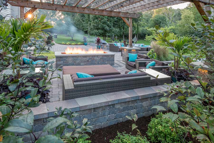 outdoor fireplace on patio