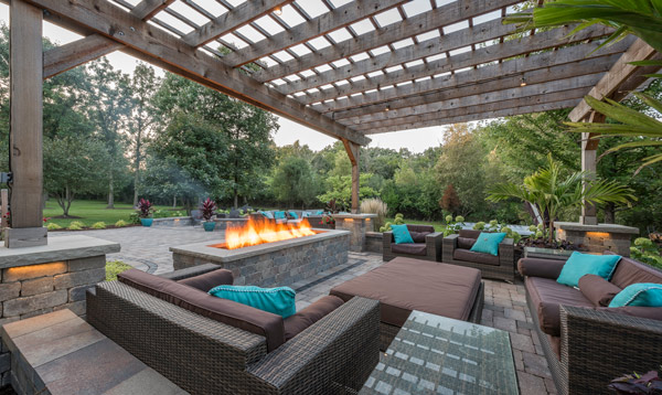 outdoor living space under pergola