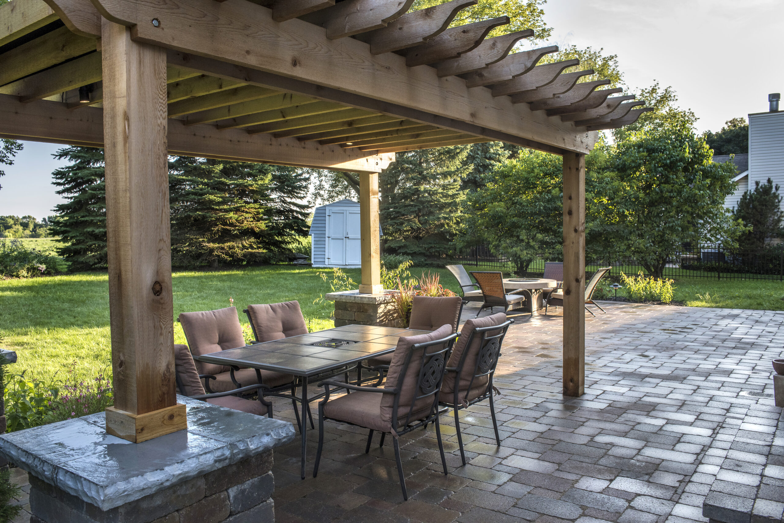 Outdoor living Space with Pavers and Fire Pit